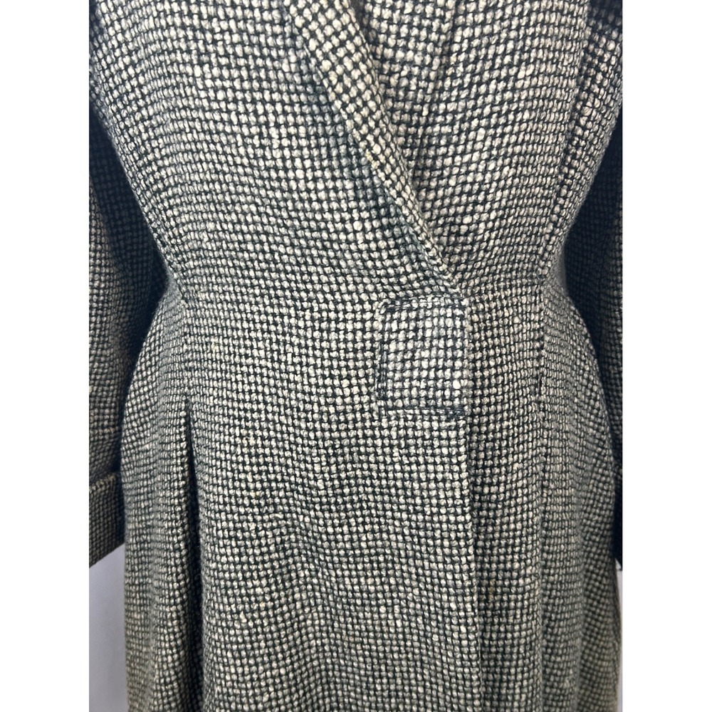 Vintage Great Britain Green White Tweed Wool Maxi Coat Long Trench Jacket Womens - Picture 4 of 16